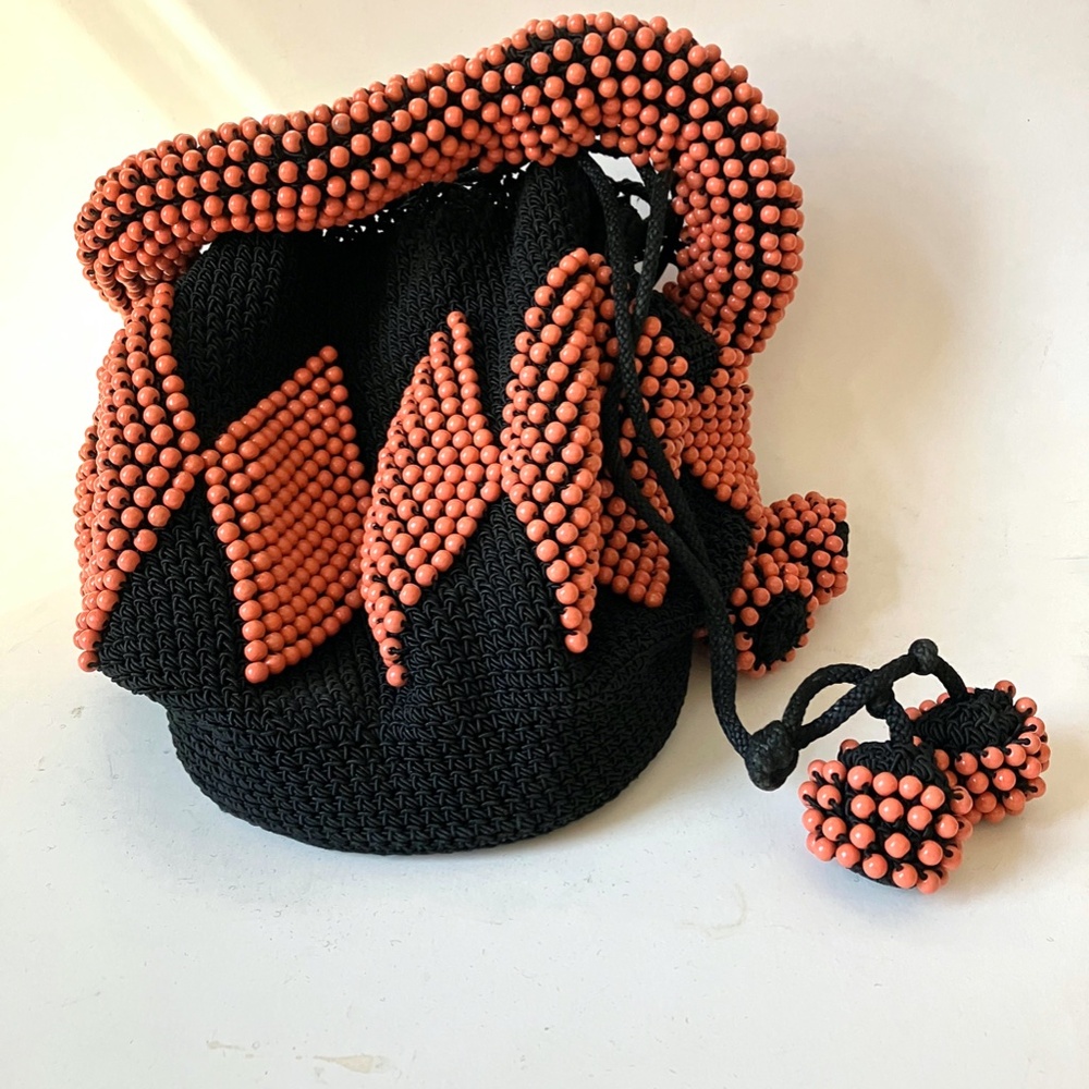 Unique Antique Beaded Pouch Drawstring Handbag - image 5